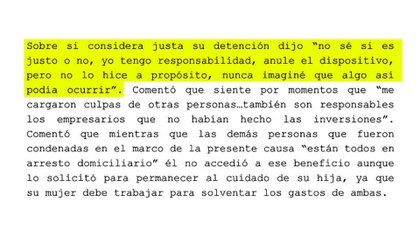Fragmento de la declaración de Marcos Córdoba