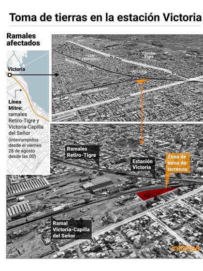 El terreno usurpado queda al lado de la estación Victoria, desde donde parte el ramal que llega hasta Capilla del Señor (Marcelo Regalado)